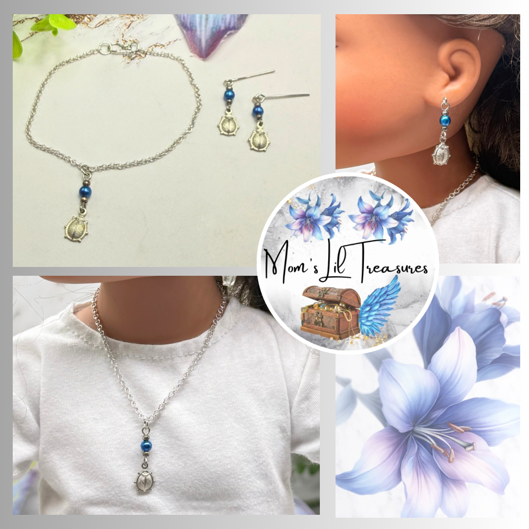 ✨ Handmade Doll Jewelry Designed to Fit popular 18 Inch Fashion Dolls: add a stylish touch to your favorite doll ✨

Blue Pearl Silver Ladybug Charm Doll Necklace & Earrings Set
