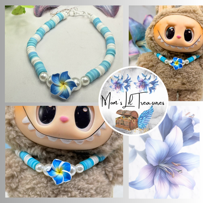✨Handmade Jewelry Designed to fit popular 17 to 20 cm (6 to 7 inch) Plushie Labubu Monster Dolls: add a stylish touch to your favorite plushie! ✨

Blue Plumeria Hawaiian Flower Acrylic Beaded Necklace