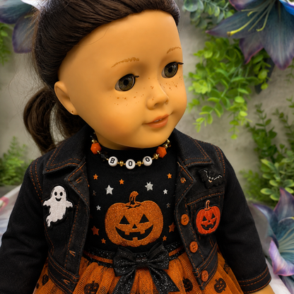 Boo Halloween Acrylic Beaded Gold Tone Chain Doll Necklace