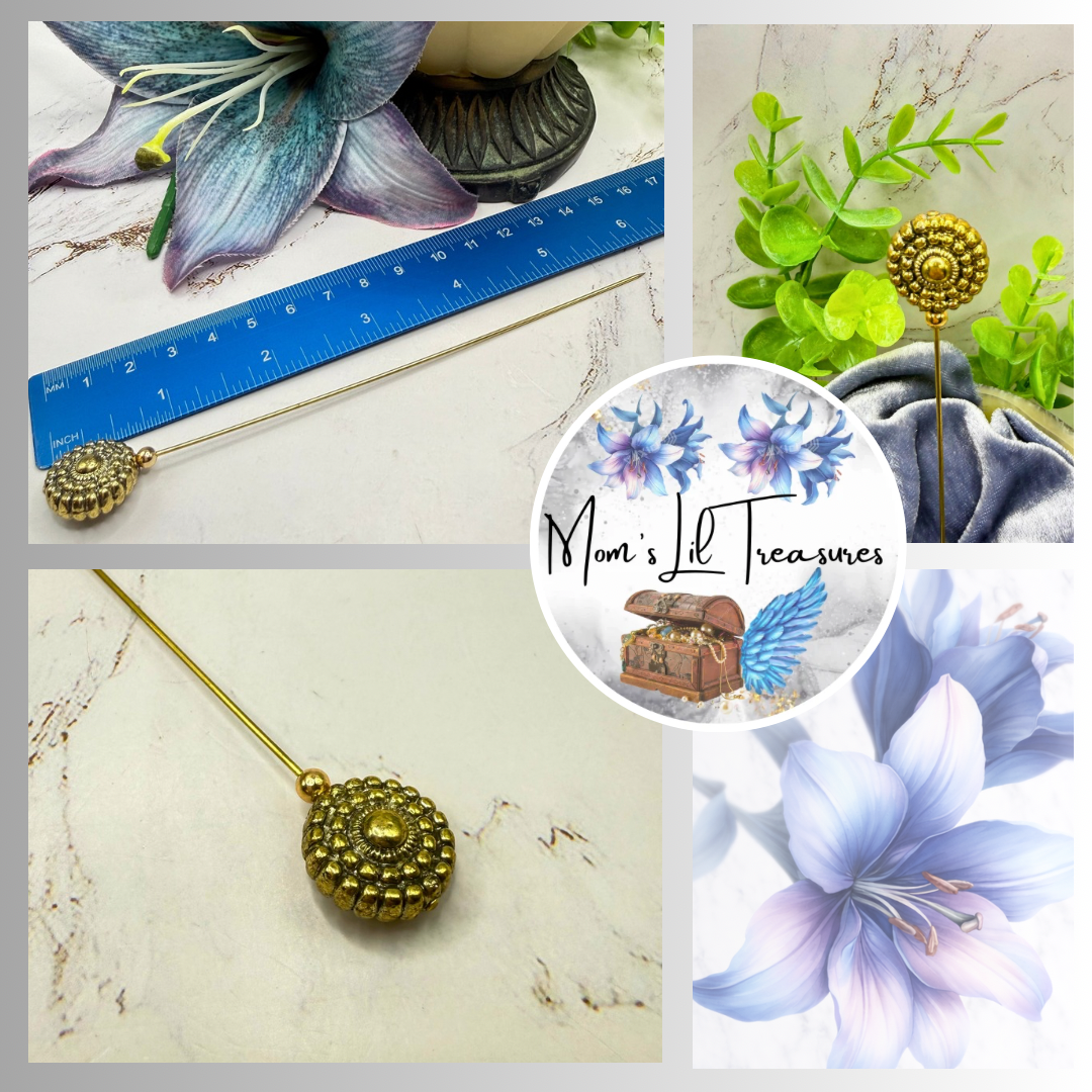 ✨ Handmade Vintage-Inspired Hatpin | Stick Pin | Hat Accessory | Sweater & Hijab Pin | Decorative Jewelry Gift for Her ✨

Brass Gold Tone Metal Circular Textured Beaded Pebbled Design Hatpin 