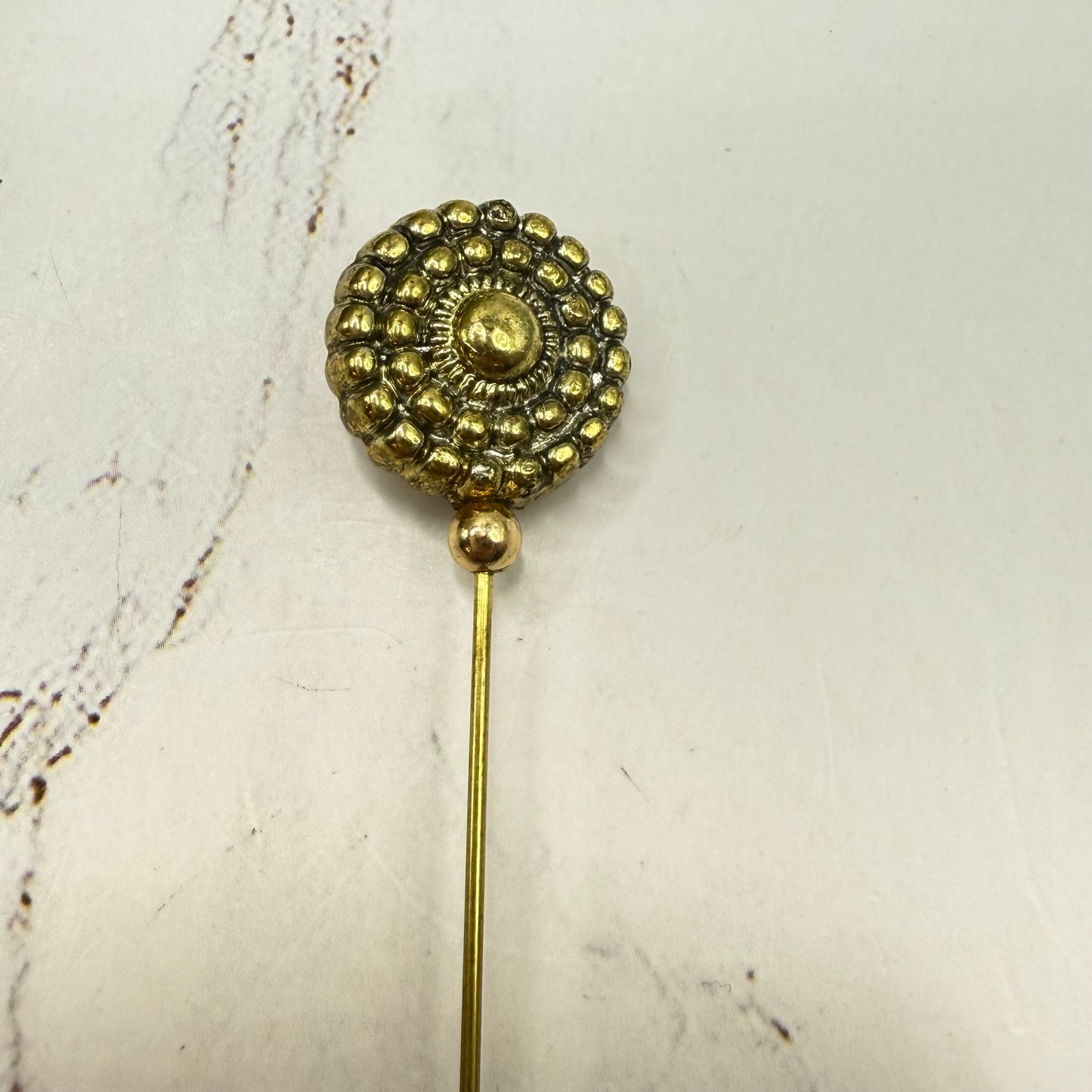✨ Handmade Vintage-Inspired Hatpin | Stick Pin | Hat Accessory | Sweater & Hijab Pin | Decorative Jewelry Gift for Her ✨

Brass Gold Tone Metal Circular Textured Beaded Pebbled Design Hatpin 