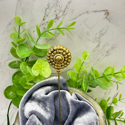 ✨ Handmade Vintage-Inspired Hatpin | Stick Pin | Hat Accessory | Sweater & Hijab Pin | Decorative Jewelry Gift for Her ✨

Brass Gold Tone Metal Circular Textured Beaded Pebbled Design Hatpin 