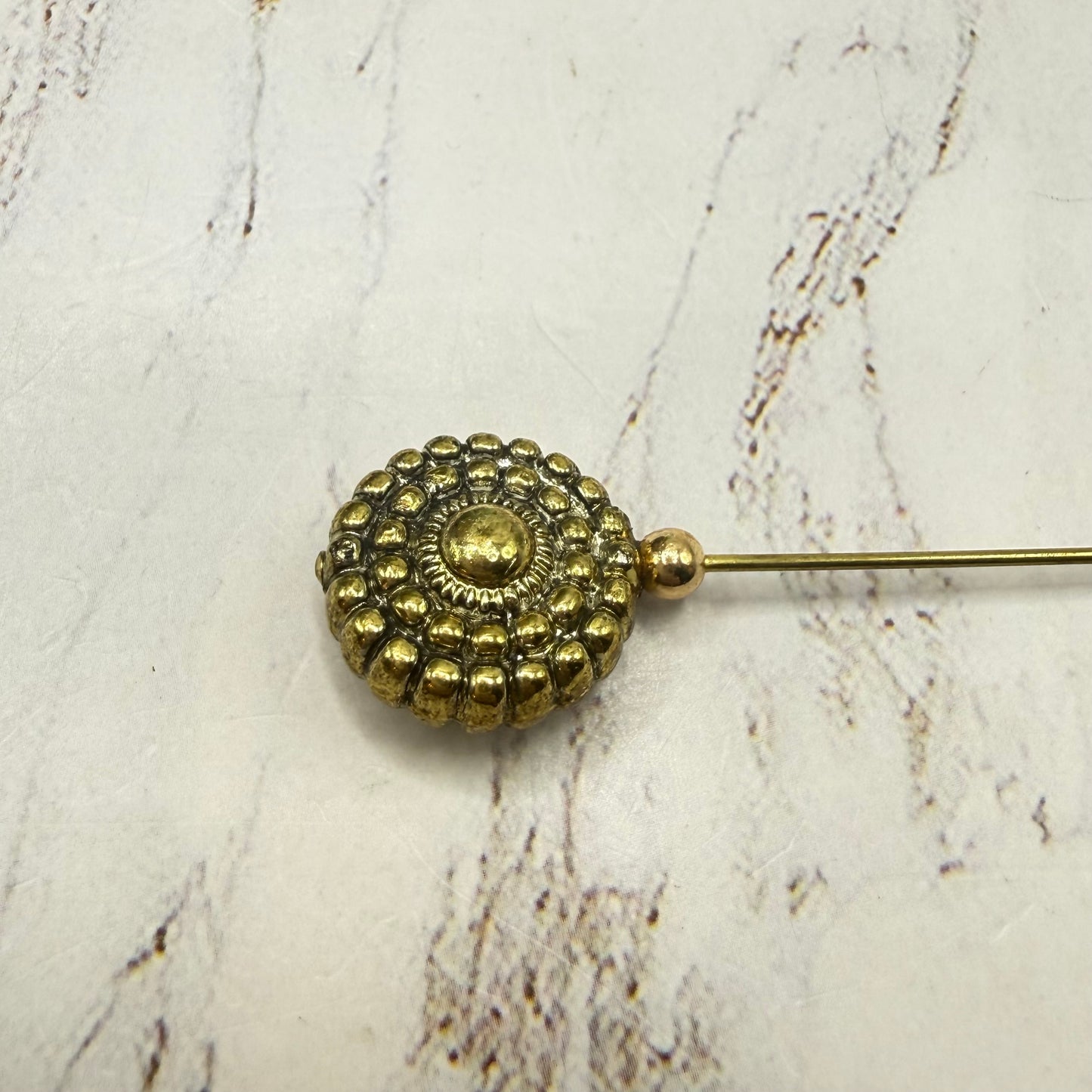✨ Handmade Vintage-Inspired Hatpin | Stick Pin | Hat Accessory | Sweater & Hijab Pin | Decorative Jewelry Gift for Her ✨

Brass Gold Tone Acrylic Circular Textured Beaded Pebbled Design Hatpin 