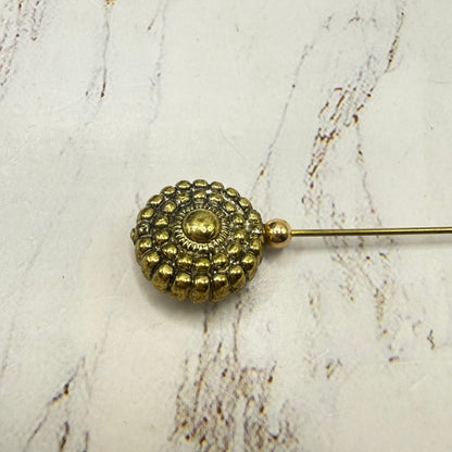 ✨ Handmade Vintage-Inspired Hatpin | Stick Pin | Hat Accessory | Sweater & Hijab Pin | Decorative Jewelry Gift for Her ✨

Brass Gold Tone Acrylic Circular Textured Beaded Pebbled Design Hatpin 