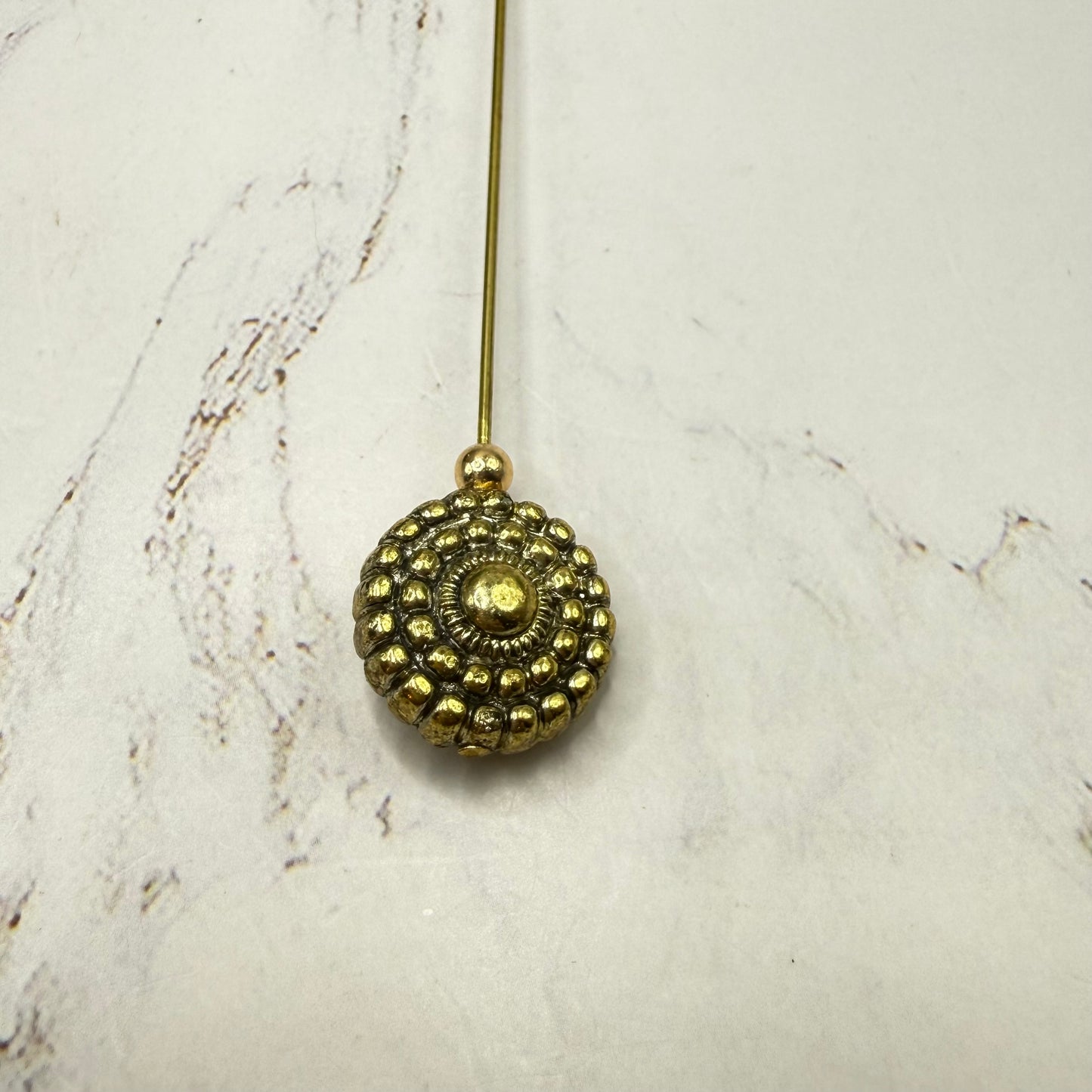 ✨ Handmade Vintage-Inspired Hatpin | Stick Pin | Hat Accessory | Sweater & Hijab Pin | Decorative Jewelry Gift for Her ✨

Brass Gold Tone Acrylic Circular Textured Beaded Pebbled Design Hatpin 