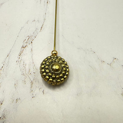 ✨ Handmade Vintage-Inspired Hatpin | Stick Pin | Hat Accessory | Sweater & Hijab Pin | Decorative Jewelry Gift for Her ✨

Brass Gold Tone Acrylic Circular Textured Beaded Pebbled Design Hatpin 