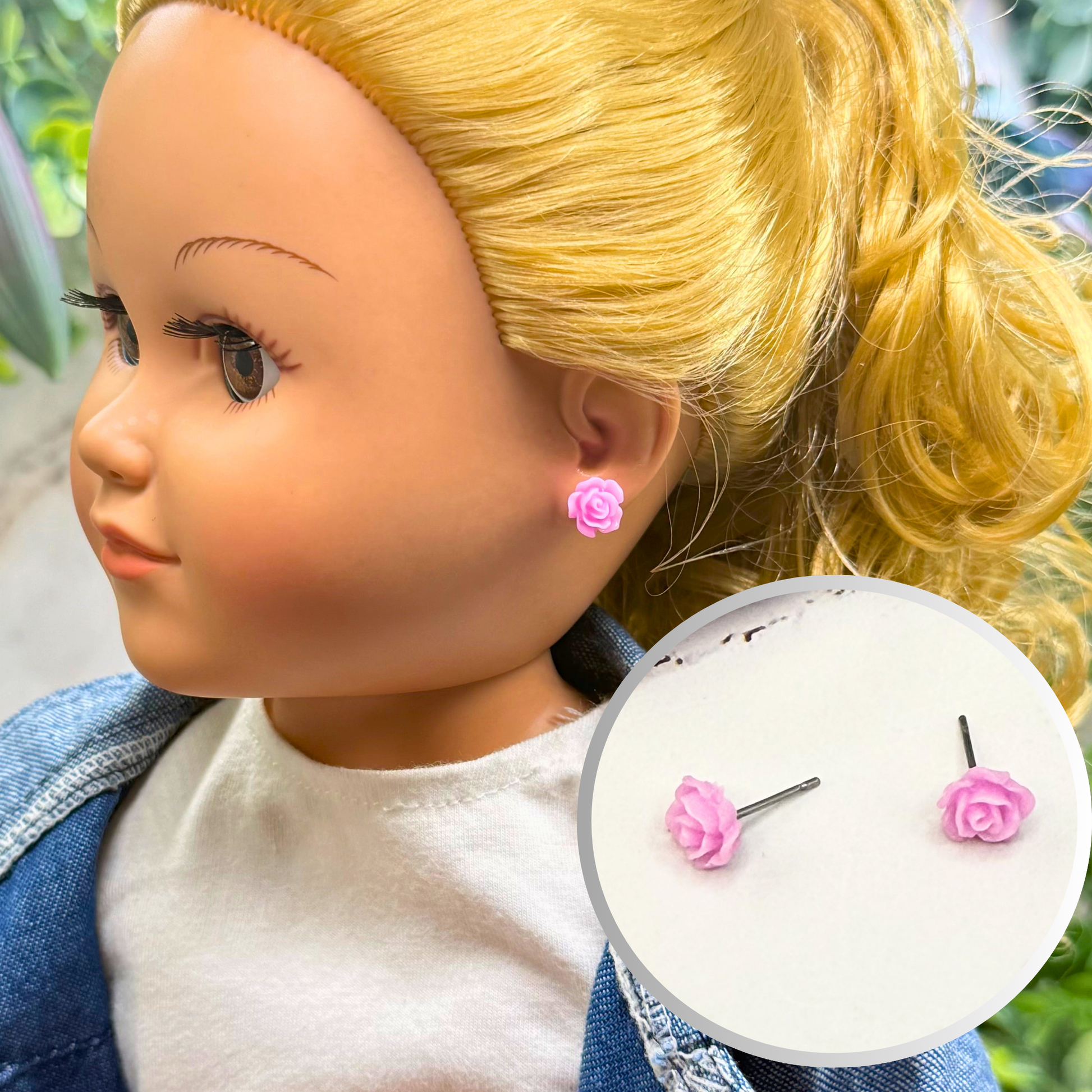 ✨ Handmade Doll Jewelry Designed to Fit popular 18 Inch Fashion Dolls: add a stylish touch to your favorite doll ✨

Bright Pink Rose Flower Post Doll Earrings