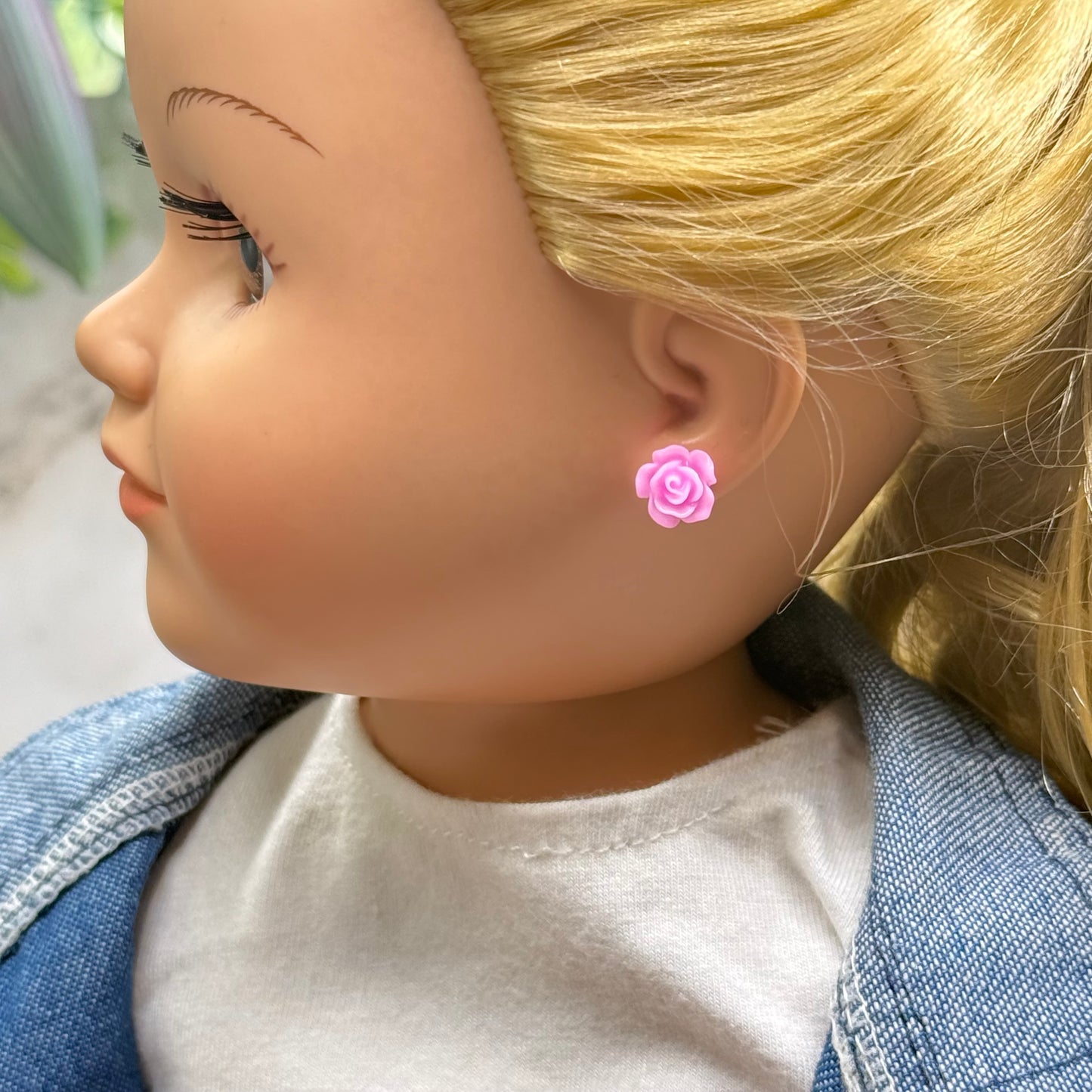 ✨ Handmade Doll Jewelry Designed to Fit popular 18 Inch Fashion Dolls: add a stylish touch to your favorite doll ✨

Bright Pink Rose Flower Post Doll Earrings