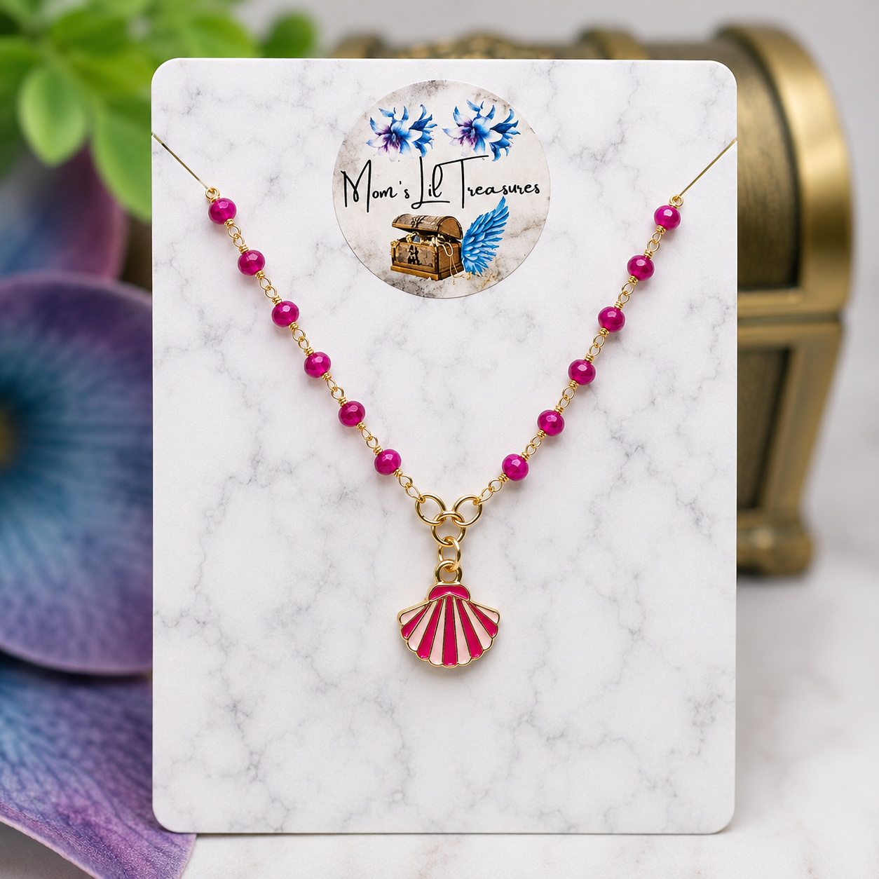 ✨Handmade Doll Jewelry Designed to Fit popular 18 Inch Fashion Dolls: add a little “Summer Fun ☀️ Beachy Style 🏝️” to your favorite doll!✨

Bright Pink White Seashell Charm Pink Glass Crystal Beaded Doll Necklace