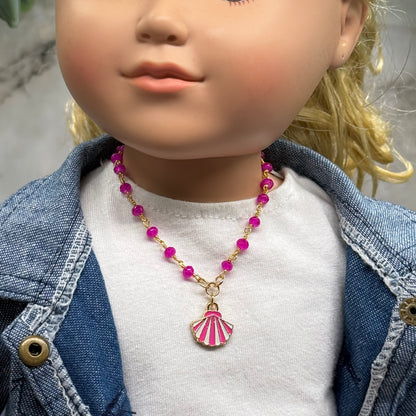 ✨Handmade Doll Jewelry Designed to Fit popular 18 Inch Fashion Dolls: add a little “Summer Fun ☀️ Beachy Style 🏝️” to your favorite doll!✨

Bright Pink White Seashell Charm Pink Glass Crystal Beaded Doll Necklace