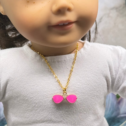 ✨Handmade Doll Jewelry Designed to Fit popular 18 Inch Fashion Dolls: add a little “Summer Fun 😎” to your favorite doll!✨

Bright Pink Sunglasses Charm Gold Chain Doll Necklace