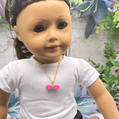 ✨Handmade Doll Jewelry Designed to Fit popular 18 Inch Fashion Dolls: add a little “Summer Fun 😎” to your favorite doll!✨

Bright Pink Sunglasses Charm Gold Chain Doll Necklace