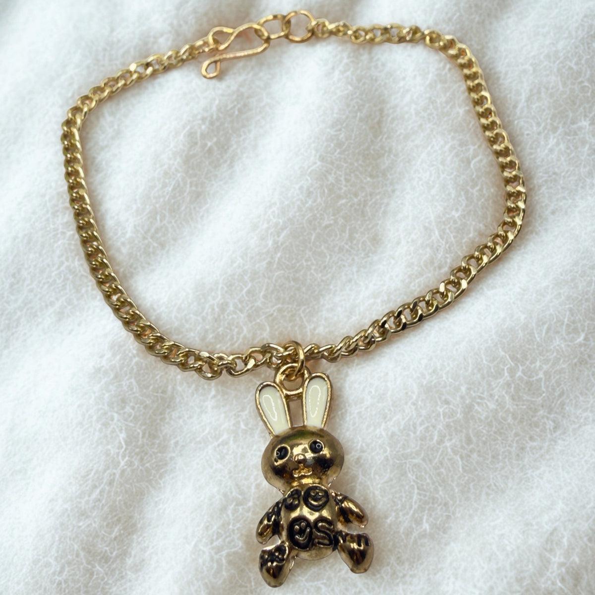 Bunny White & Black Enamel Detail Charm Doll Necklace Easter • 18 Inch Fashion Doll Jewelry