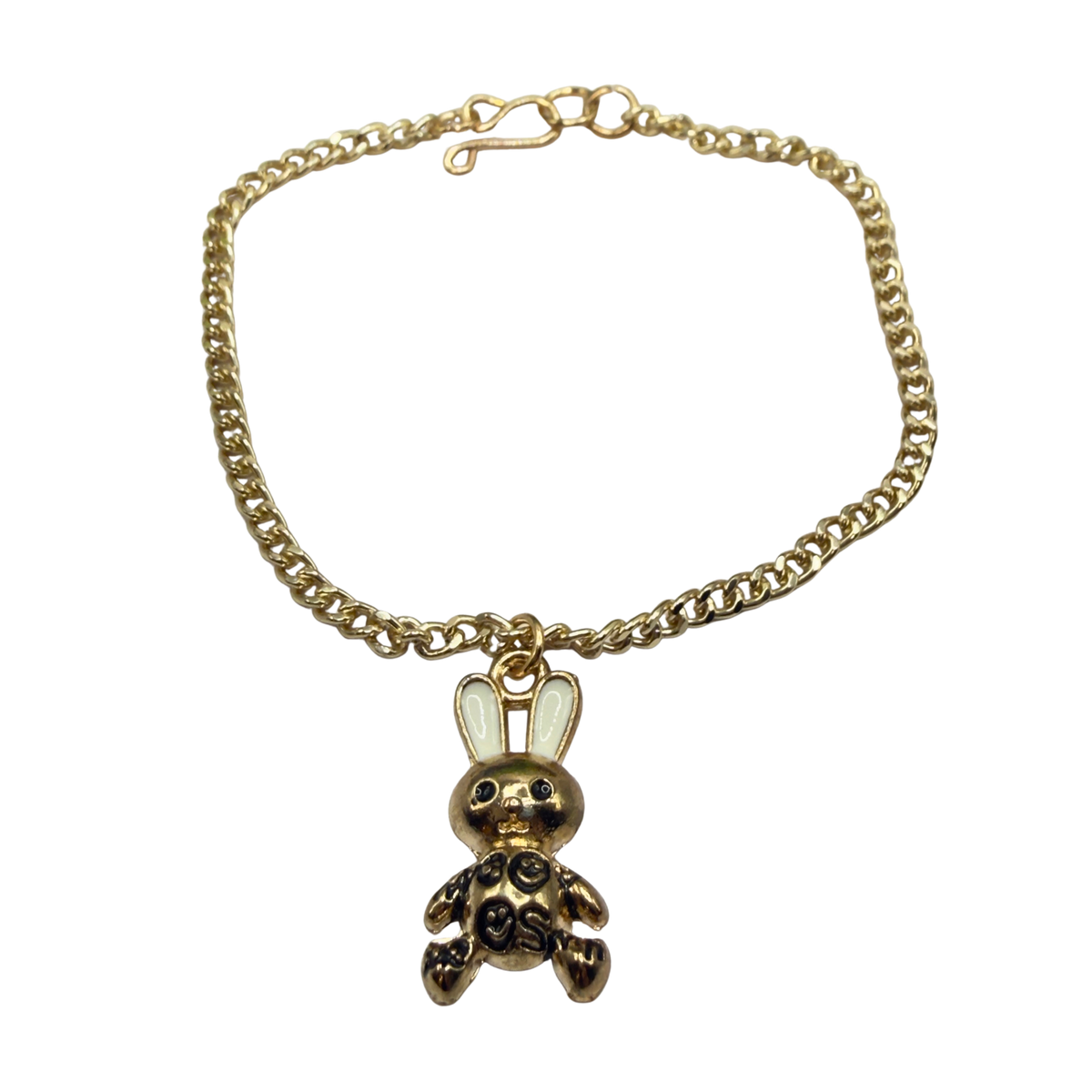 Bunny White & Black Enamel Detail Charm Doll Necklace Easter • 18 Inch Fashion Doll Jewelry