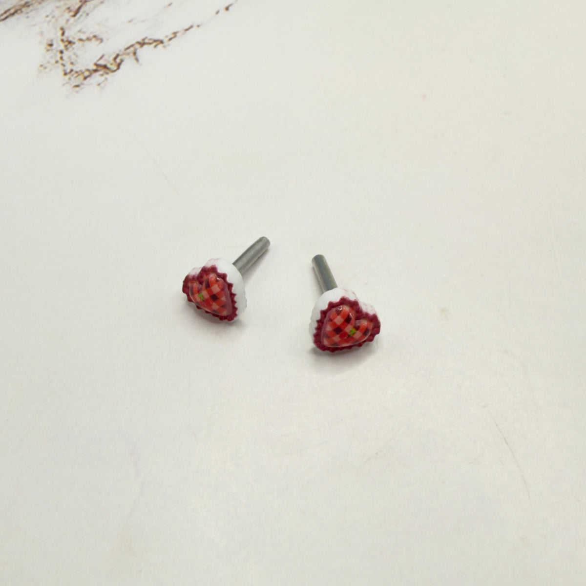 Burgundy Red Lattice Design Heart 2mm Post Doll Earrings • 18 Inch Fashion Doll
