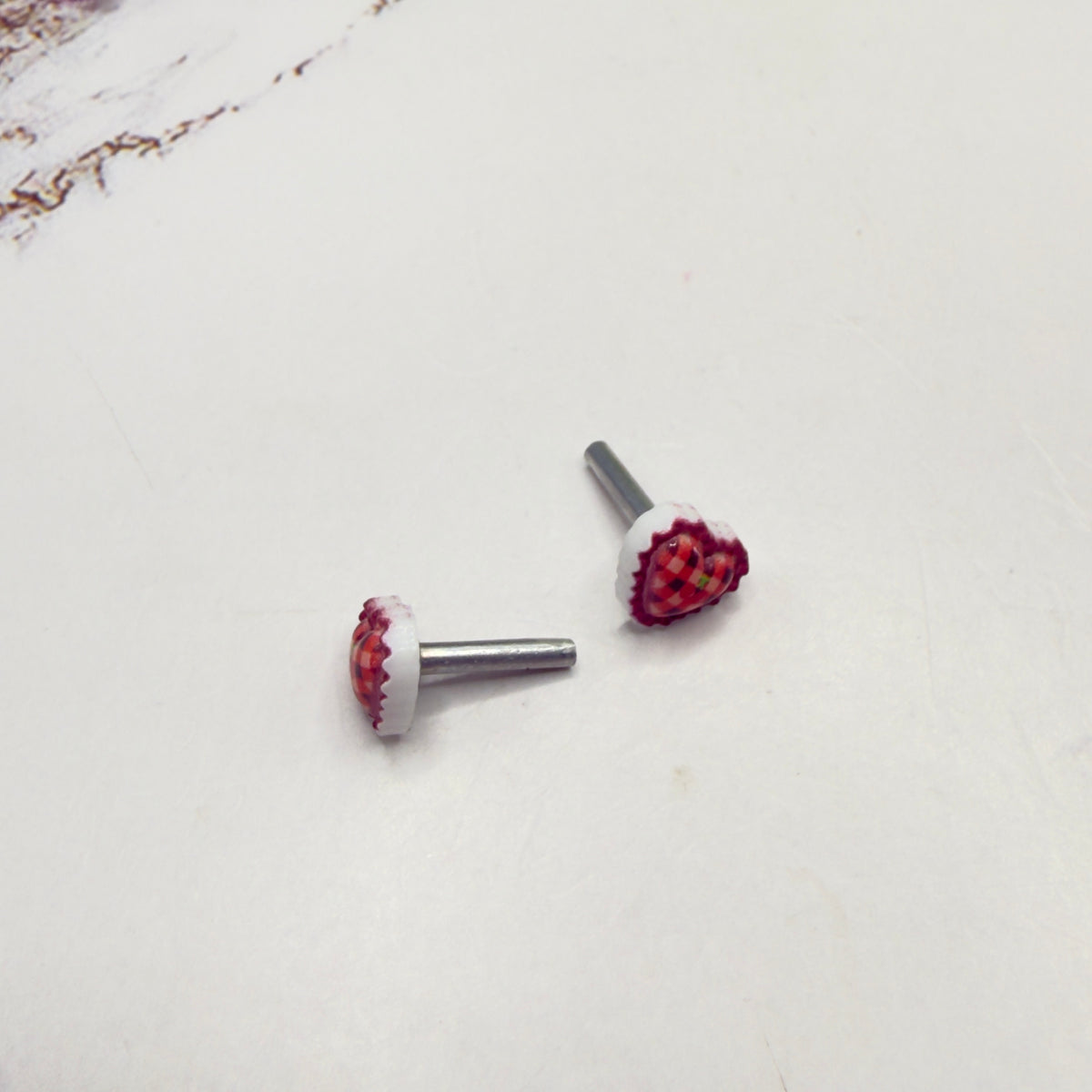 Burgundy Red Lattice Design Heart 2mm Post Doll Earrings • 18 Inch Fashion Doll