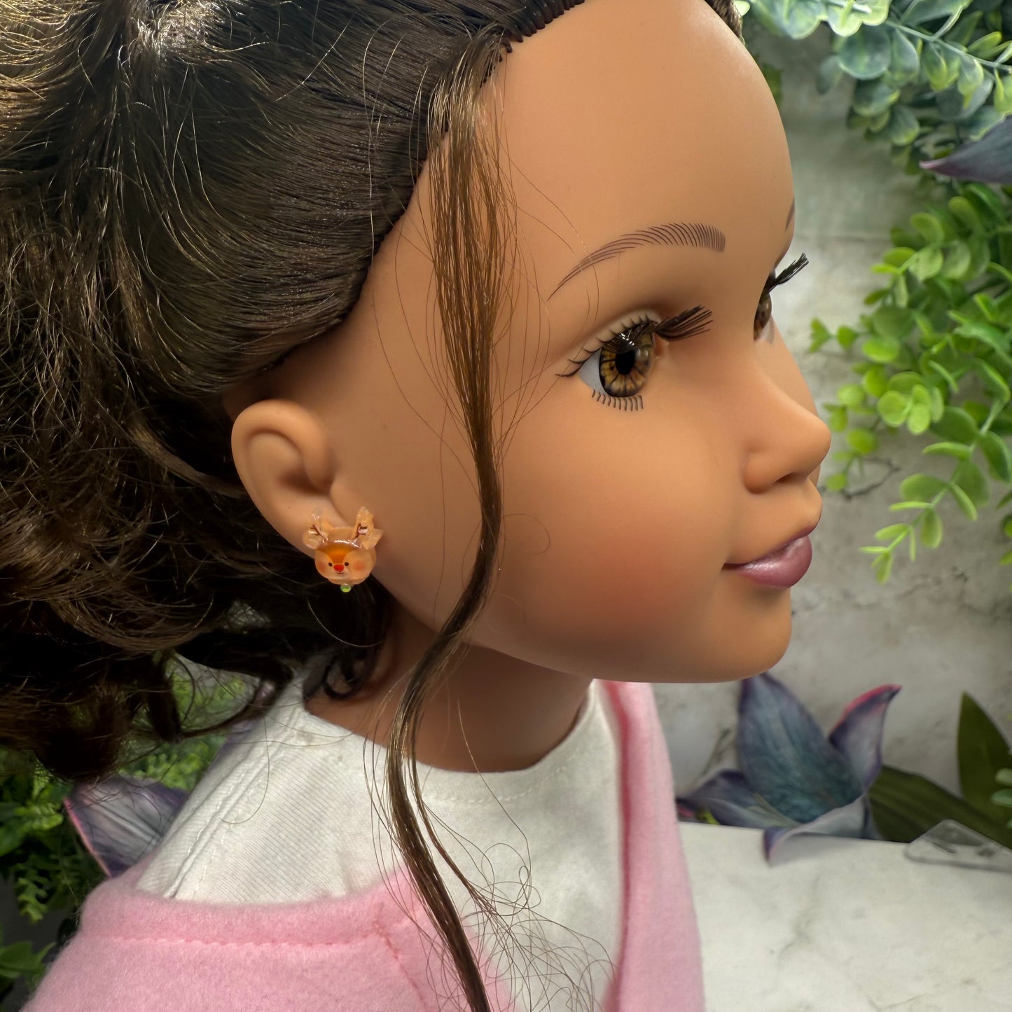 Rudolph Reindeer Christmas Post Doll Earrings • 18 Inch Fashion Doll Jewelry