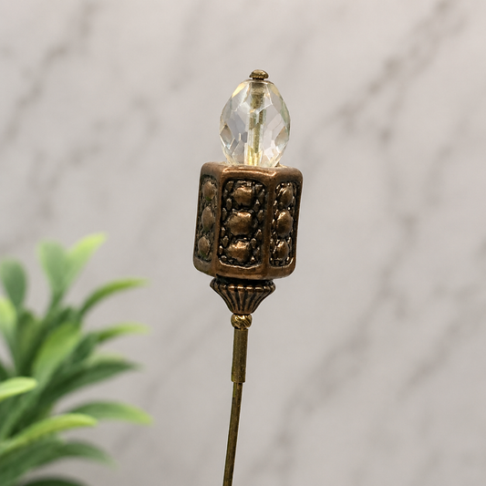 Clear Crystal - Bronze Brass Ornate -  6” Pin • Hatpin - Stick Pin