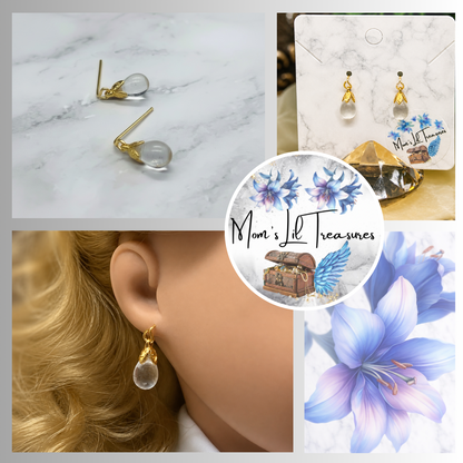 Clear Glass Teardrop Gold Filigree Doll Earrings • 18 Inch Fashion Doll Jewelry