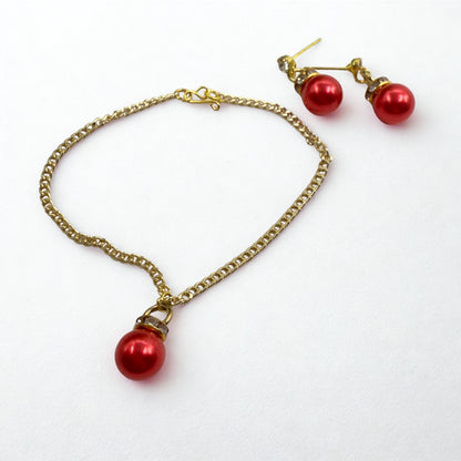 Red Pearly Christmas Ornament Charm Doll Necklace & Earrings Set • 18 Inch Fashion Doll Jewelry