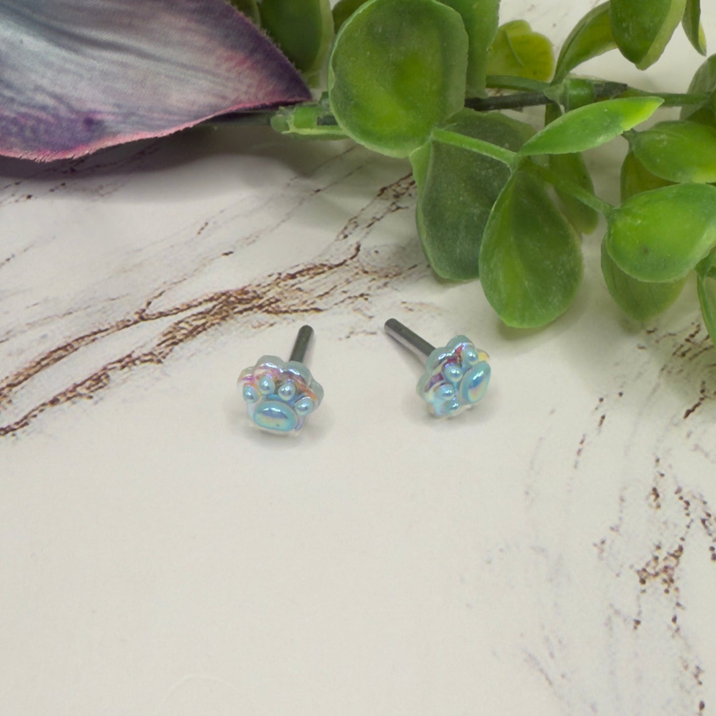 Light Blue Paw Print Acrylic Post Doll Earrings • 2mm Post fit 18 Inch Fashion Doll