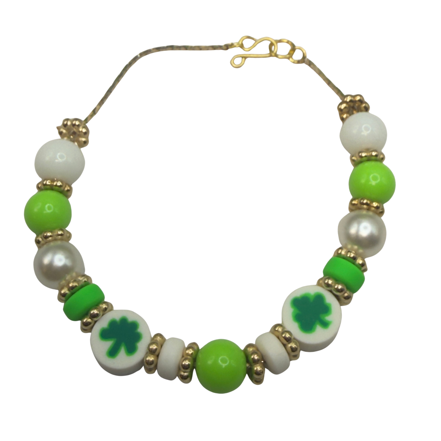 Green White Bubble Gum Beaded Four-Leaf Clover Doll Necklace • 18 Inch Fashion Doll Jewelry