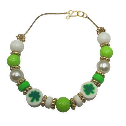 Green White Bubble Gum Beaded Four-Leaf Clover Doll Necklace • 18 Inch Fashion Doll Jewelry