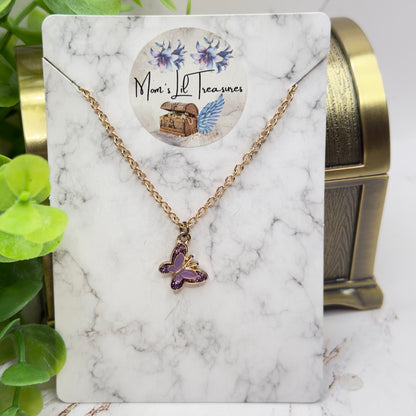Purple Enamel Butterfly Charm Gold Doll Necklace • 18 Inch Fashion Doll Jewelry