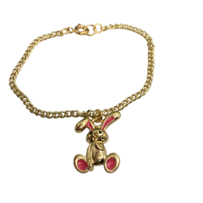 Bright Pink Accent Floppy Ear Bunny Charm Gold Doll Necklace • 18 Inch Fashion Doll Jewelry