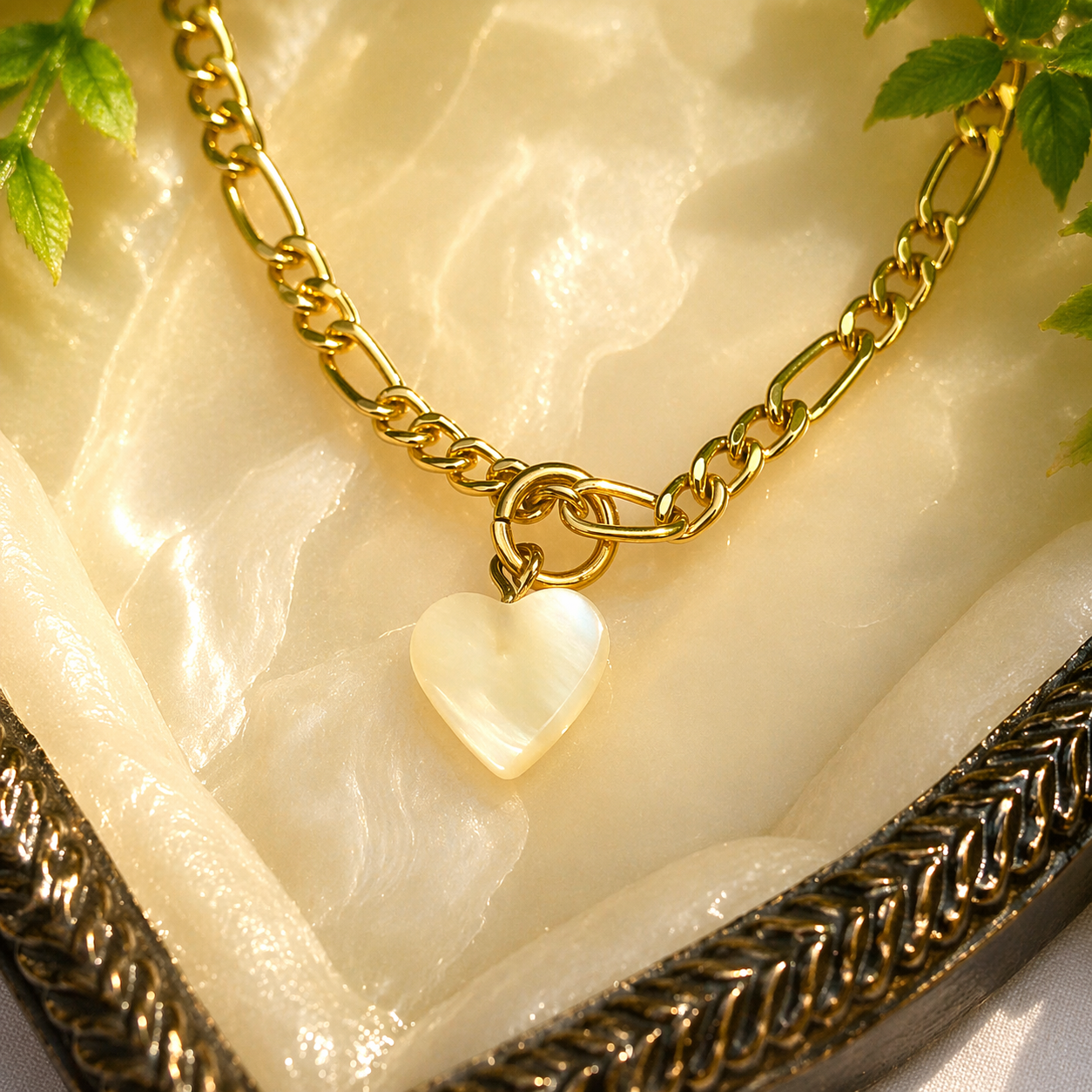 Heart Mother of Pearl Charm Gold Chain Doll Necklace for 18 Inch Doll Jewelry