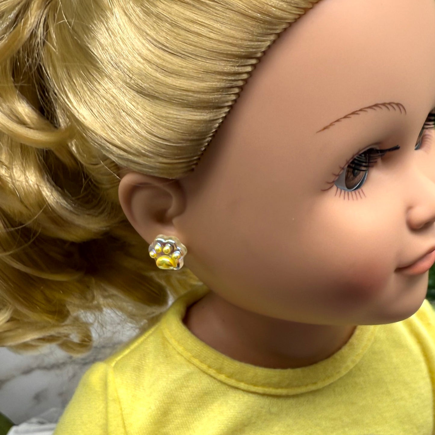 Light Yellow Acrylic Paw Print Doll Earrings • 18 Inch Fashion Doll Jewelry