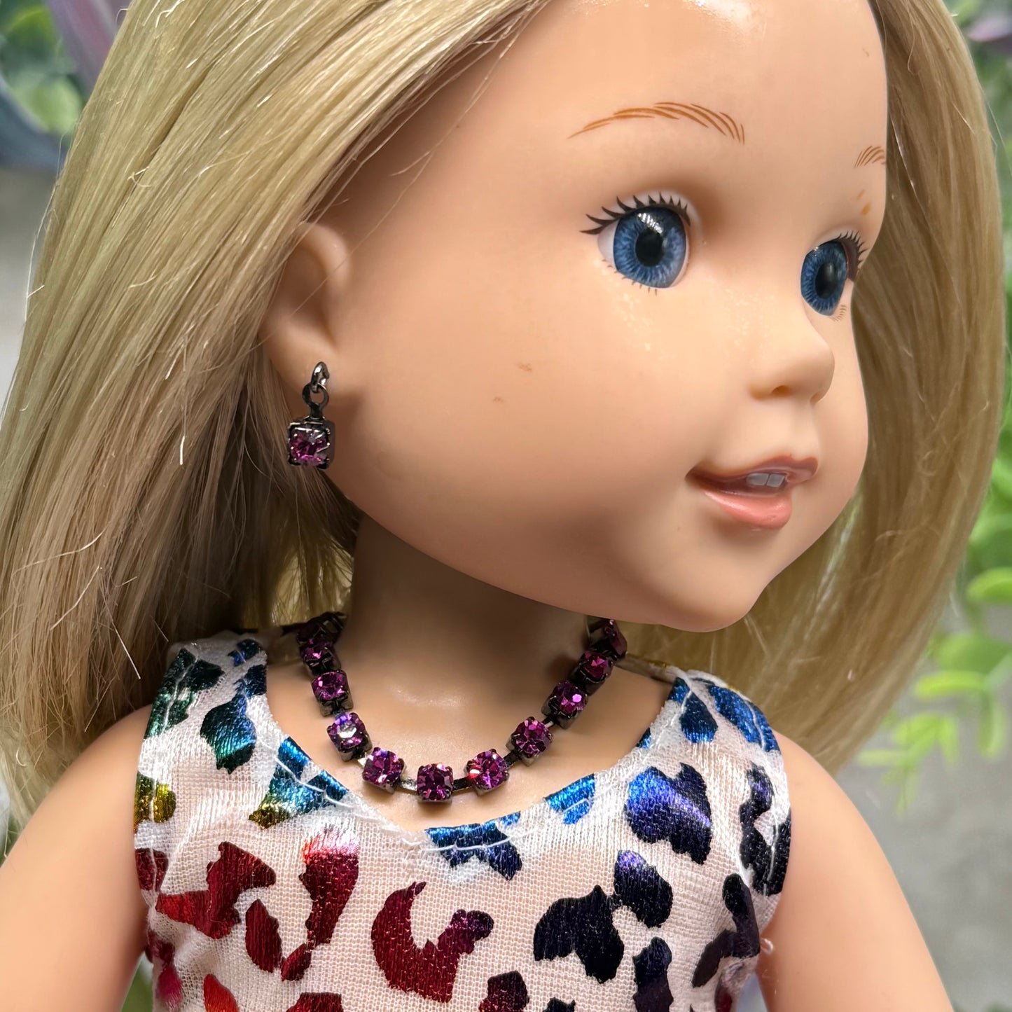 Hot Pink Rhinestone Doll Necklace & Earrings • 14 Inch Fashion Doll Jewelry