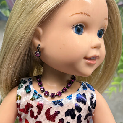Hot Pink Rhinestone Doll Necklace & Earrings • 14 Inch Fashion Doll Jewelry