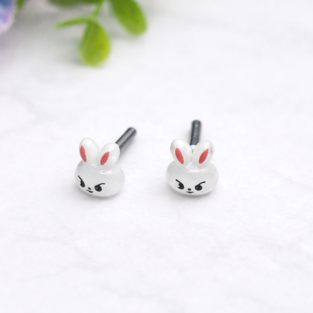White Bunny Face Easter Post Doll Earrings • 2mm Post for 18 Inch Fashion Dolls