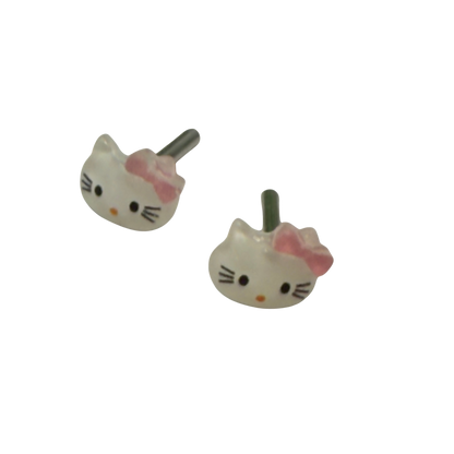 Hello Cat Kitty Pink Bow Post Doll Earrings 2mm Post • 2mm Post fit 18 Inch Fashion Doll