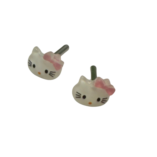 Hello Cat Kitty Pink Bow Post Doll Earrings 2mm Post • 2mm Post fit 18 Inch Fashion Doll