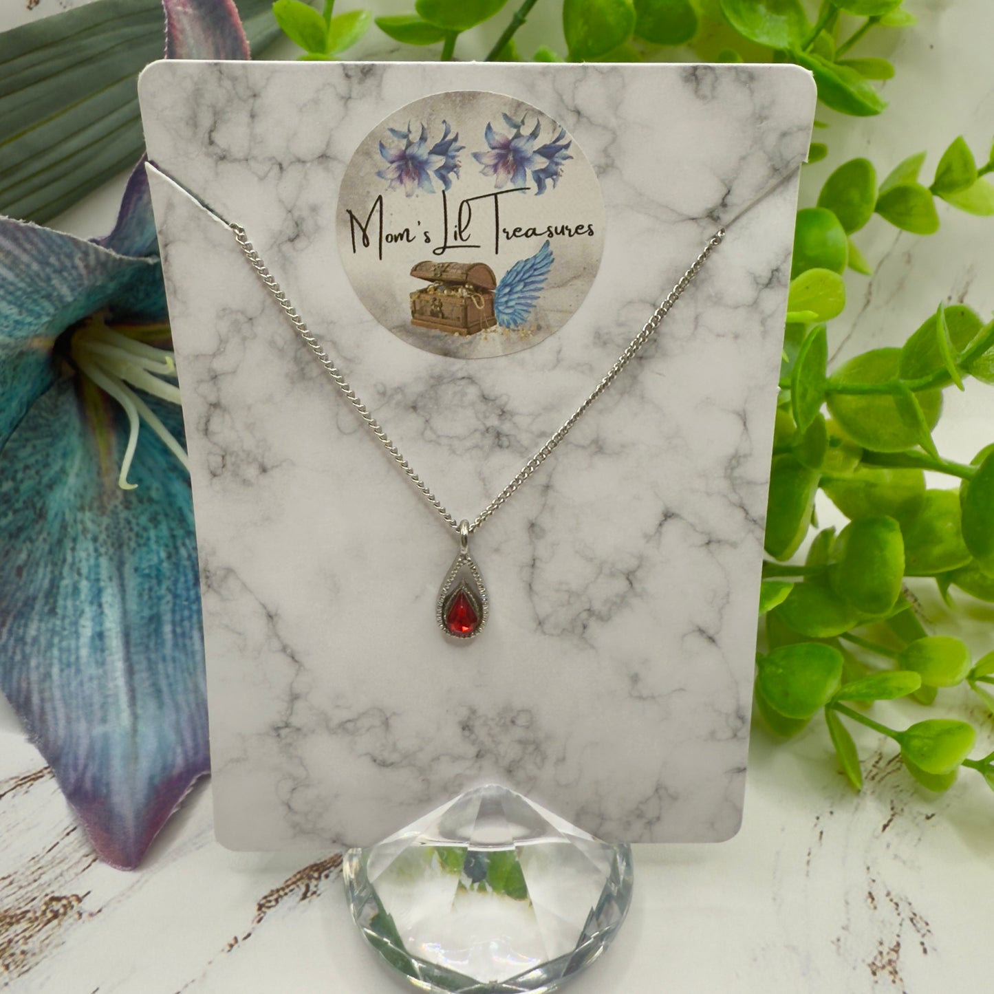 Red Teardrop Rhinestone Pendant Silver Chain Doll Necklace • 18 Inch Fashion Doll Jewelry