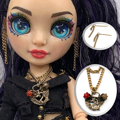 Dragon Charm Doll Necklace Earring Set for 10-12” Trend Fashion Doll Jewelry 1:6