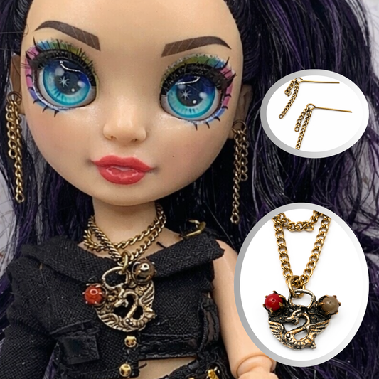 Dragon Charm Doll Necklace Earring Set for 10-12” Trend Fashion Doll Jewelry 1:6