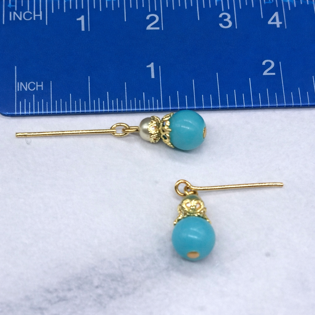 Turquoise Blue Glass Pearl Gold Tone Doll Earrings • 18” Fashion Doll Jewelry