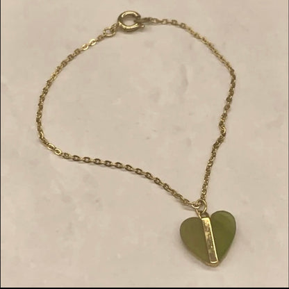 Green Glass Heart Pendant Gold Tone Necklace • 18 Inch Fashion Doll Jewelry