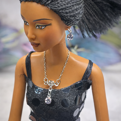 Misty Purple & Clear Rhinestone Y-Style Silver  Doll Necklace & Earrings for 10-12 Inch Fashion Doll1