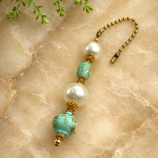 Pearl Baby Blue Vintage Look Fan Pull • Decorative Light Chandelier Pull Chain