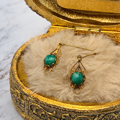 Gold Filigree Green Center Dangle Doll Earrings • 18 Inch Fashion Doll Jewelry