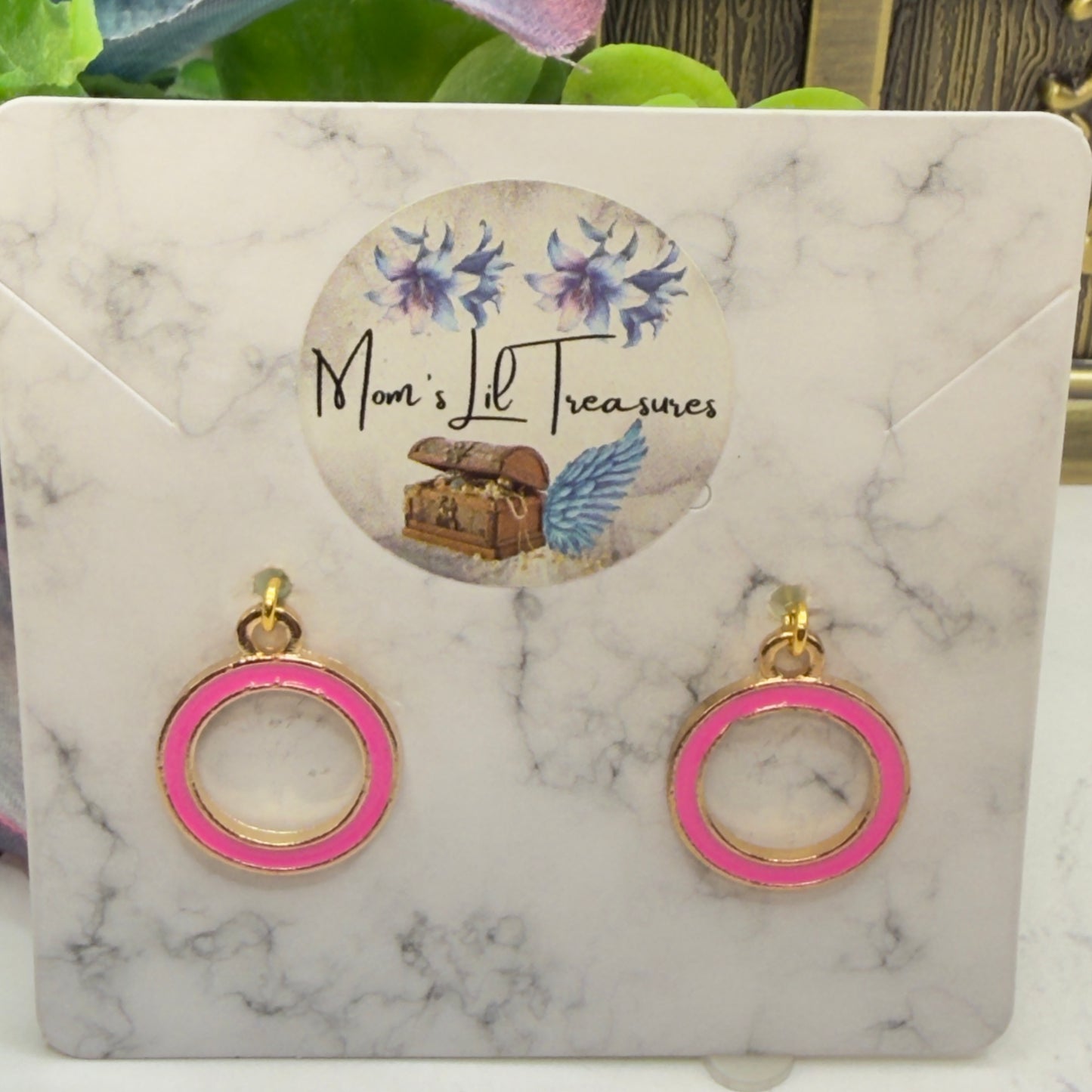 Vibrant Pink Enamel Inlay Gold Hoop Circle Dangle Doll Earrings • 18 Inch Fashion Doll Jewelry