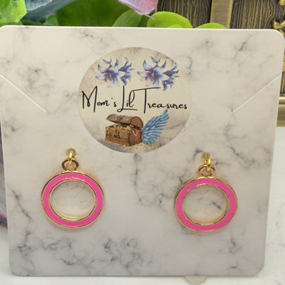 Vibrant Pink Enamel Inlay Gold Hoop Circle Dangle Doll Earrings • 18 Inch Fashion Doll Jewelry