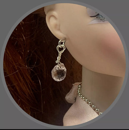 16 Inch Doll Jewelry • Silver Ball Chain Pink Clear Pearl Necklace Earrings Set