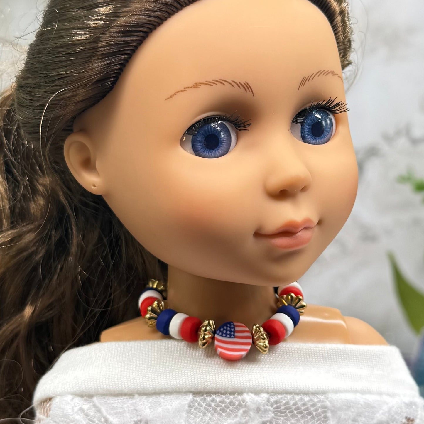 Red White Blue Americana Beaded Doll Necklace for 14 Inch Fashion Dolls