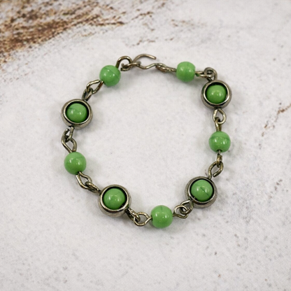 Green Glass Bead Silver Link Doll Necklace • 16 Inch Fashion Doll Jewelry