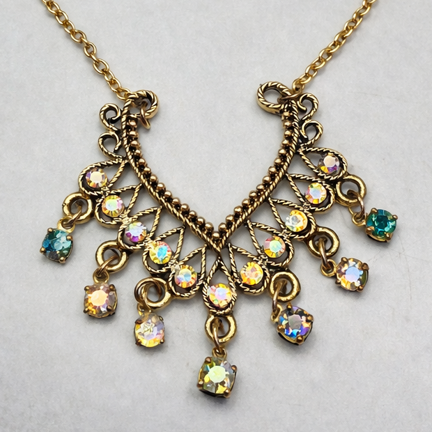 Collar-style Pendant Dangle Aurora Borealis Rhinestone Gold Chain Doll Necklace • 18 Inch Fashion Doll Jewelry